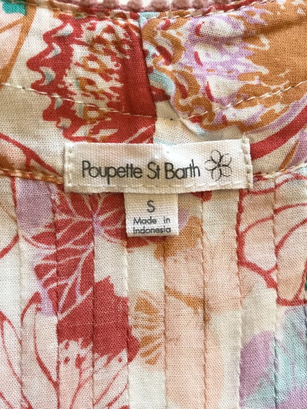 Poupette St Barth Fae Mini Dress Womens Small Orange White V-Neck Ruffle Floral - Picture 5 of 10
